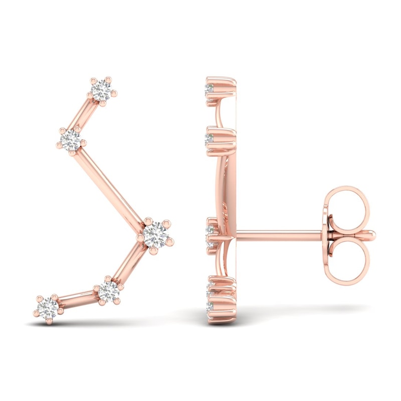 Main Image 2 of Diamond Aries Constellation Earrings 1/8 ct tw Round 14K Rose Gold