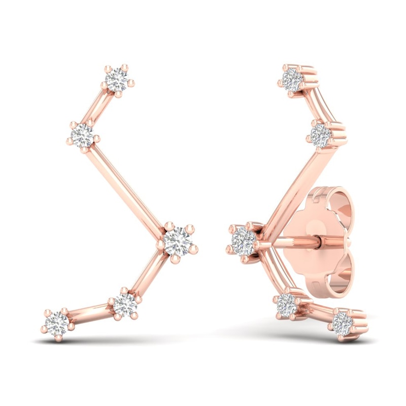 Main Image 4 of Diamond Aries Constellation Earrings 1/8 ct tw Round 14K Rose Gold