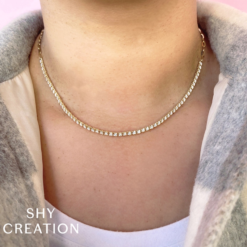 Main Image 2 of Shy Creation Diamond Paperclip Necklace 1 ct tw Round 14K Yellow Gold 18" SC55023563
