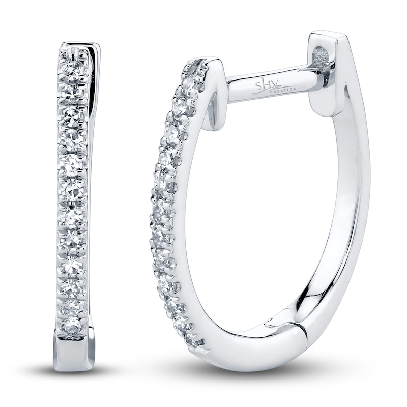 Shy Creation Diamond Hoop Earrings 1/20 ct tw Round 14K White Gold SC55001597