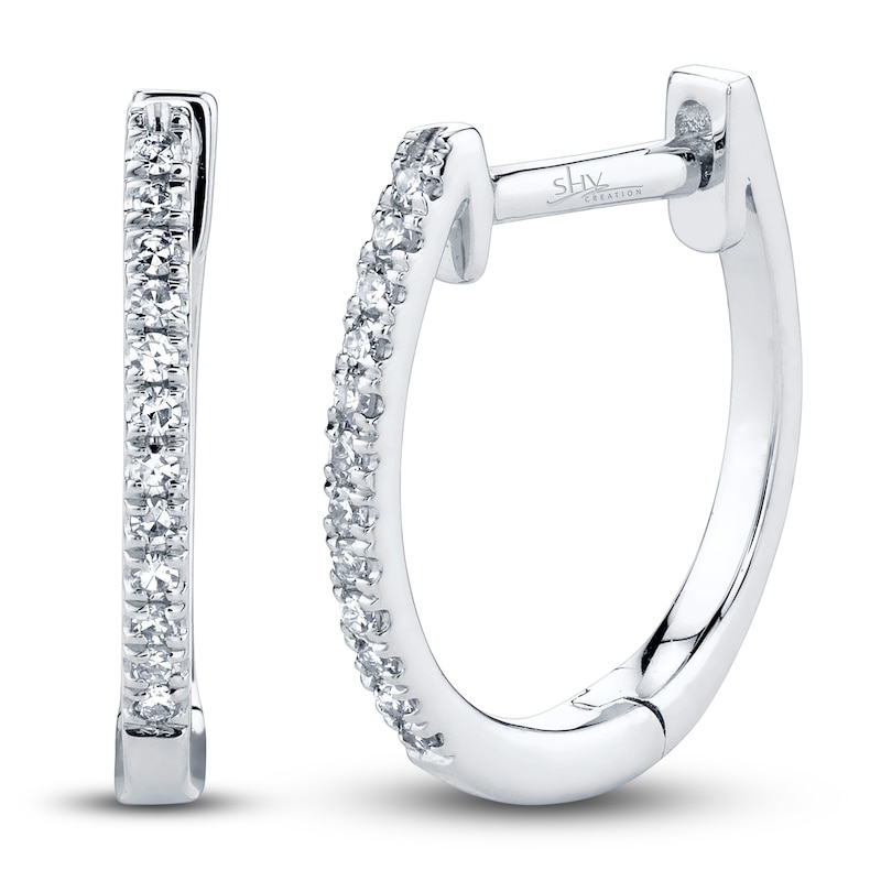 Shy Creation Diamond Hoop Earrings 1/20 ct tw Round 14K White Gold Sc55001597