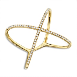 Shy Creation Diamond X Ring 1/8 ct tw Round 14K Yellow Gold SC55021639