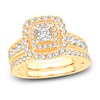 Thumbnail Image 1 of Diamond Double Halo Bridal Set 1-1/2 ct tw Princess/Round 14K Yellow Gold