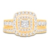 Diamond Double Halo Bridal Set 1-1/2 ct tw Princess/Round 14K Yellow Gold