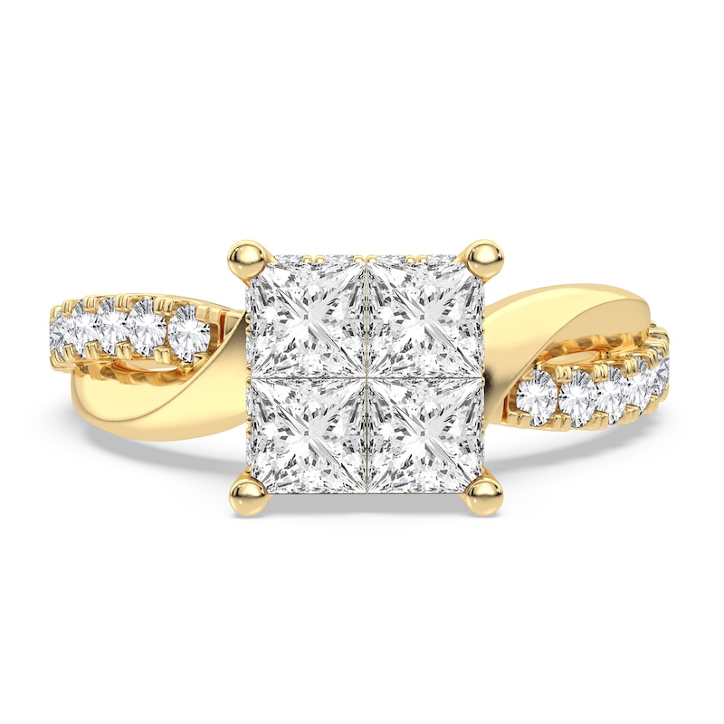 Main Image 3 of Diamond Engagement Ring 1-1/4 ct tw Princess/Round 14K Yellow Gold