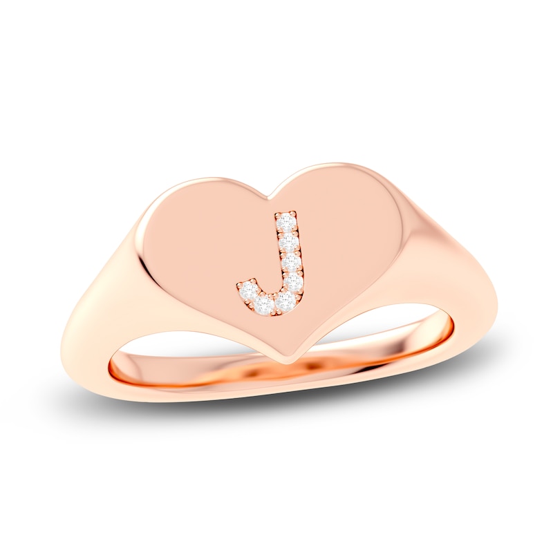 Main Image 1 of Juliette Maison Diamond Initial Heart Signet Ring 1/15 ct tw Round 10K Rose Gold