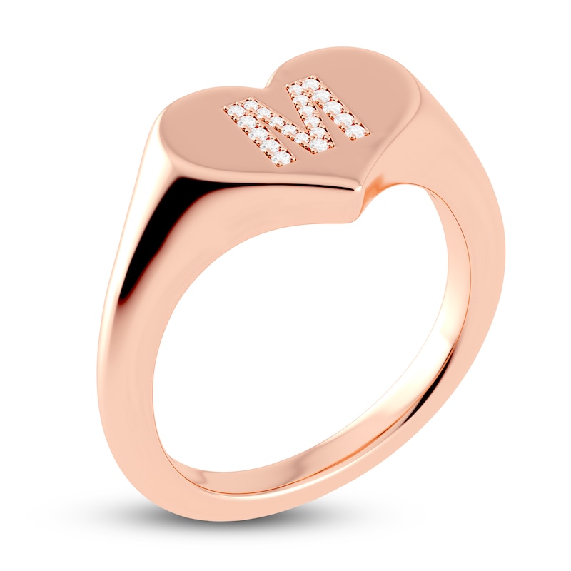 Main Image 2 of Juliette Maison Diamond Initial Heart Signet Ring 1/15 ct tw Round 10K Rose Gold