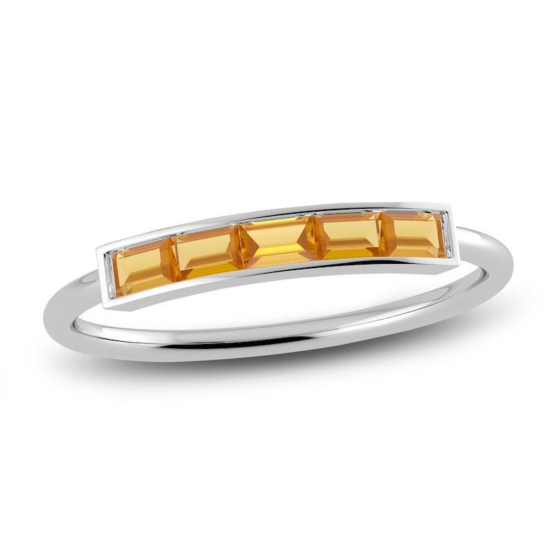 Juliette Maison Natural Citrine Baguette Bar Ring 10K White Gold