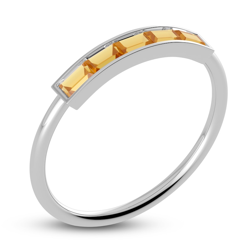 Juliette Maison Natural Citrine Baguette Bar Ring 10K White Gold