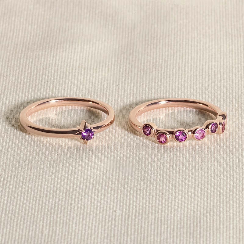 Main Image 4 of Juliette Maison Natural White Sapphire & Natural Aquamarine Ring 10K Rose Gold