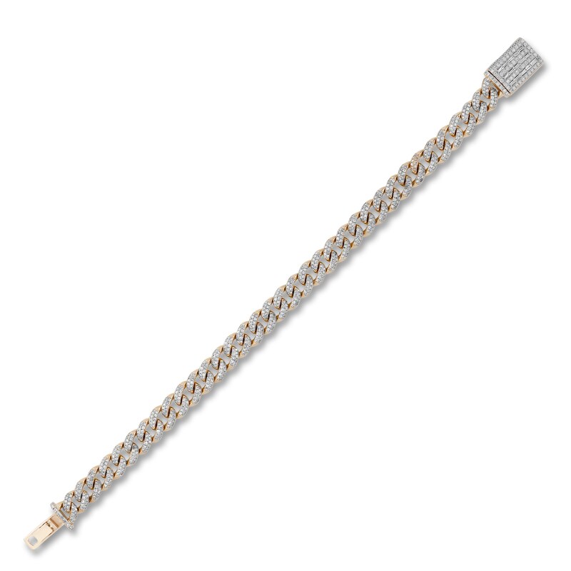 Diamond Cuban Link Bracelet 2-1/2 ct tw Round/Baguette 10K Yellow Gold 7"