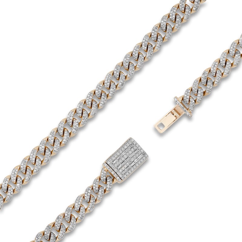 Diamond Cuban Link Bracelet 2-1/2 ct tw Round/Baguette 10K Yellow Gold 7"