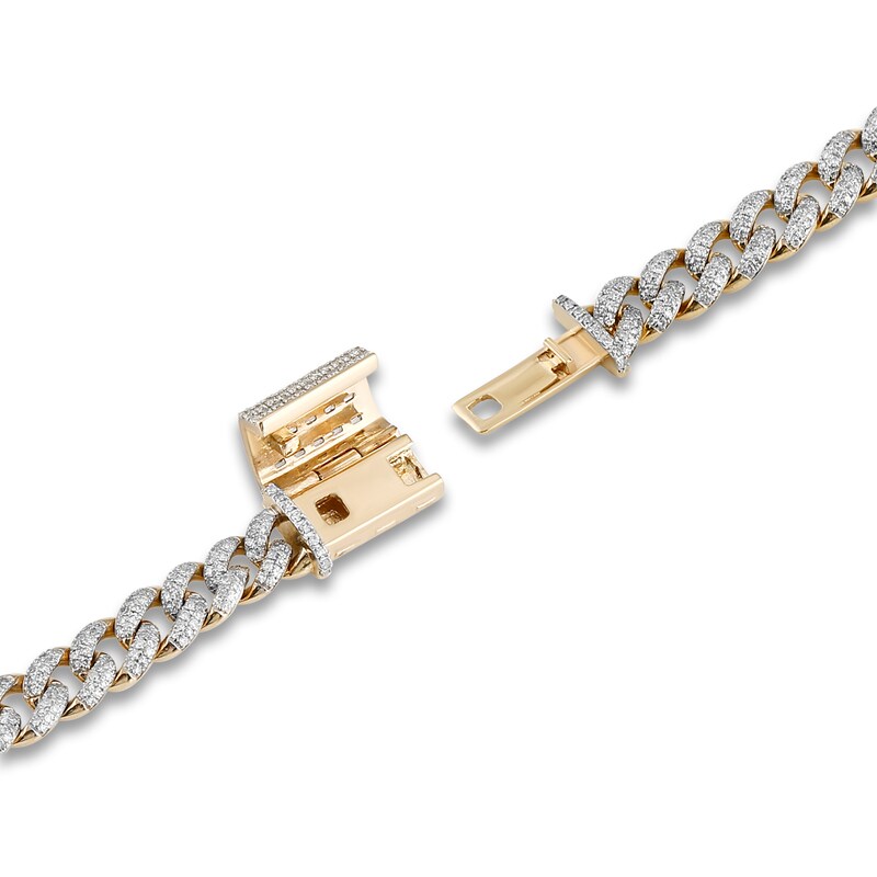 Diamond Cuban Link Bracelet 2-1/2 ct tw Round/Baguette 10K Yellow Gold 7"