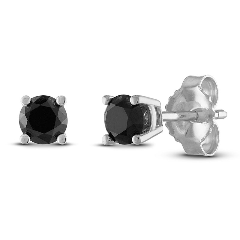 Main Image 1 of Black Diamond Solitaire Stud Earrings 1/2 ct tw Round 10K White Gold