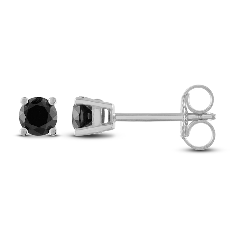 Main Image 2 of Black Diamond Solitaire Stud Earrings 1/2 ct tw Round 10K White Gold