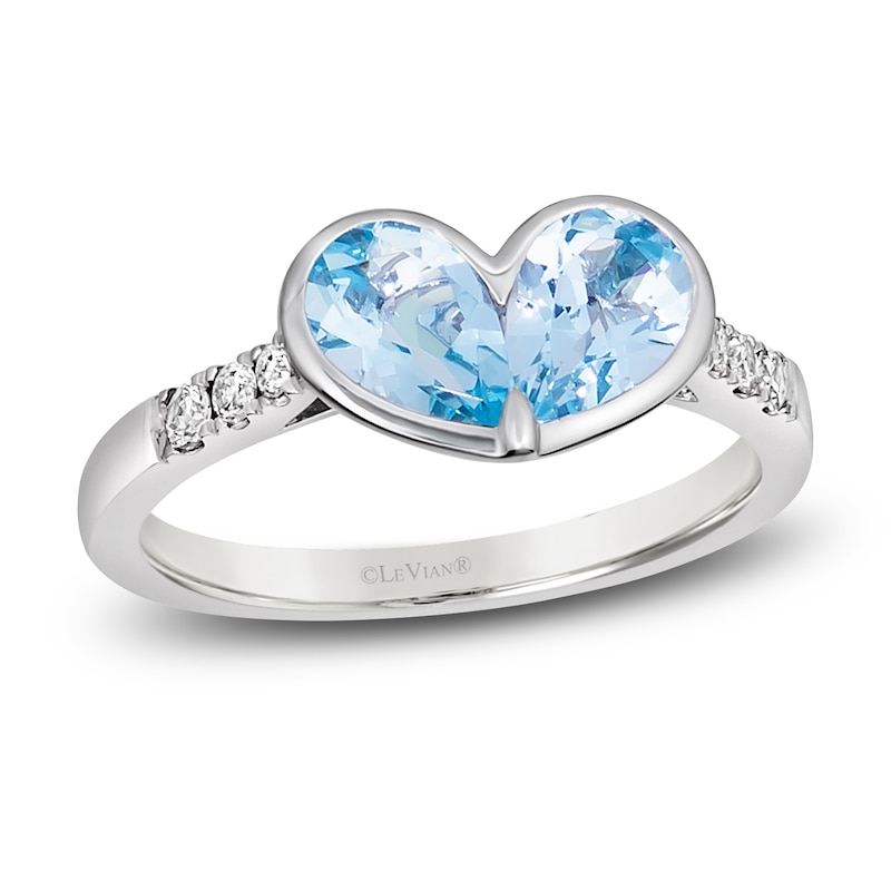 Main Image 1 of Le Vian Natural Aquamarine Heart Ring 1/10 ct tw Round 14K Vanilla Gold