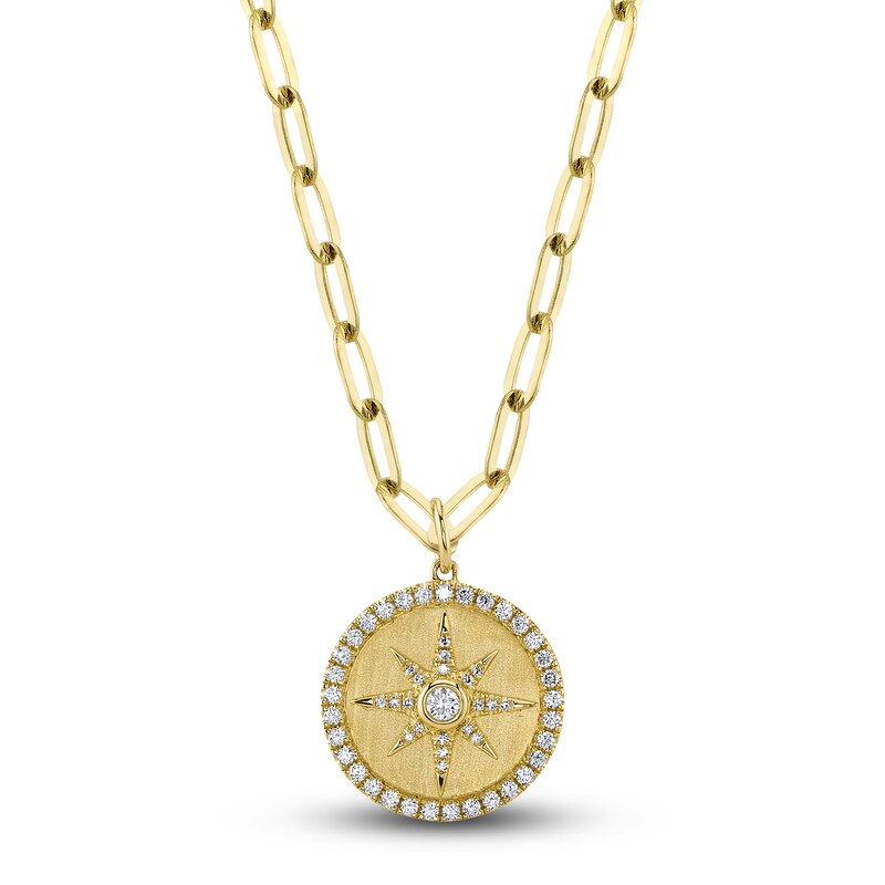 Main Image 1 of Shy Creation Diamond Compass Paperclip Necklace 3/8 ct tw Round 14K Yellow Gold 18" SC55023109