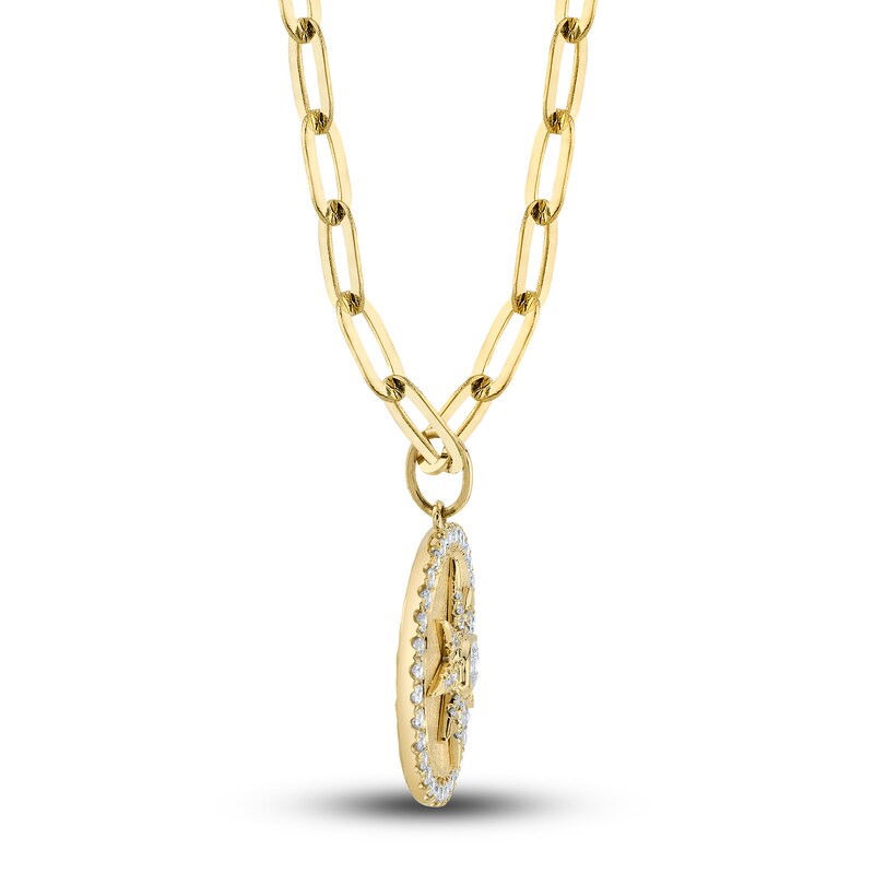 Main Image 2 of Shy Creation Diamond Compass Paperclip Necklace 3/8 ct tw Round 14K Yellow Gold 18" SC55023109