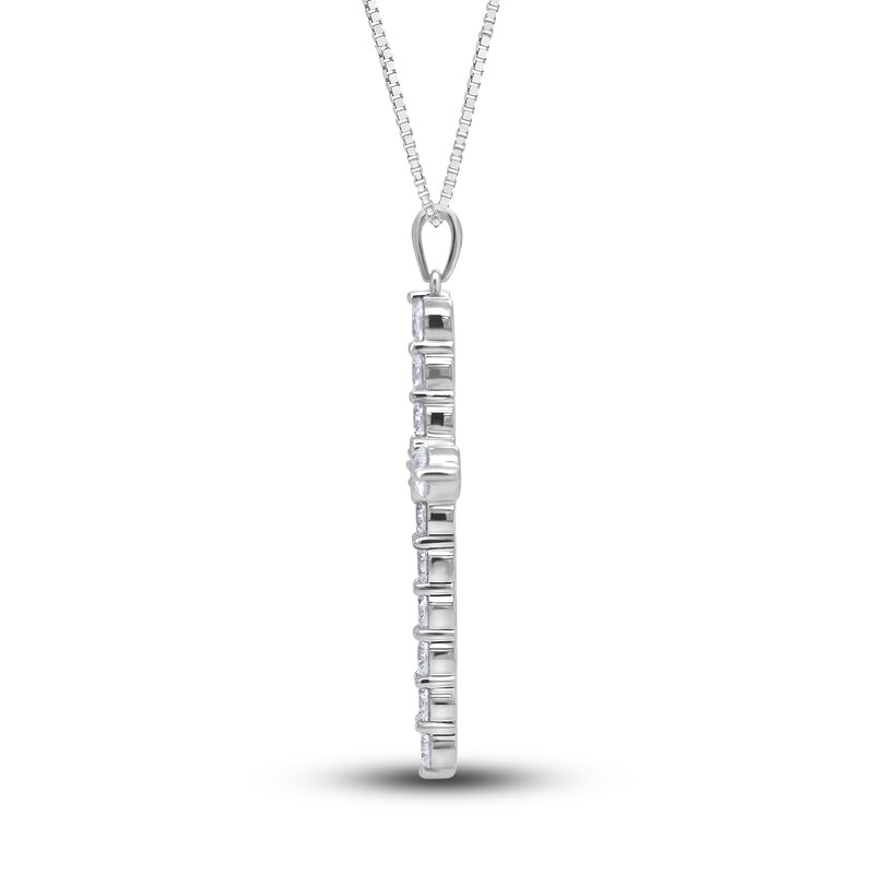 Main Image 2 of Diamond Cross Pendant Necklace 3 ct tw Round 14K White Gold 18"