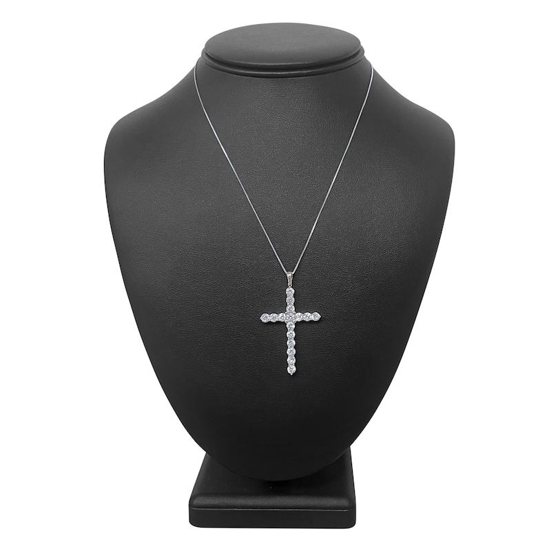 Main Image 4 of Diamond Cross Pendant Necklace 3 ct tw Round 14K White Gold 18"