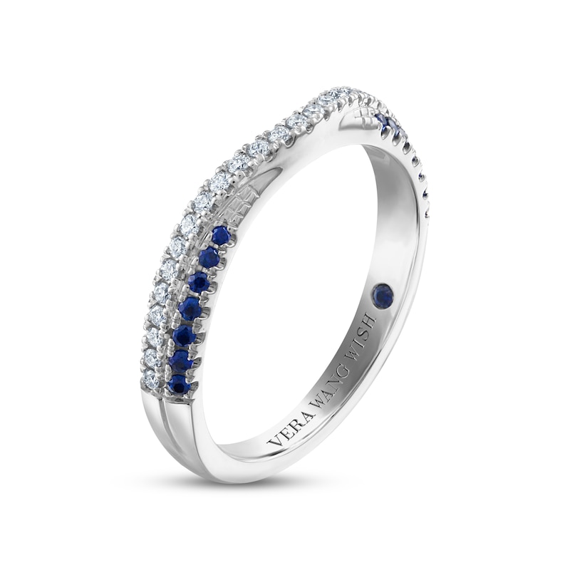 Vera Wang WISH Diamond & Blue Sapphire Contoured Anniversary Ring 1/6 ct tw Round 14K White Gold