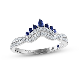Vera Wang WISH Diamond & Blue Sapphire Contoured Anniversary Ring 1/4 ct tw Round 14K White Gold