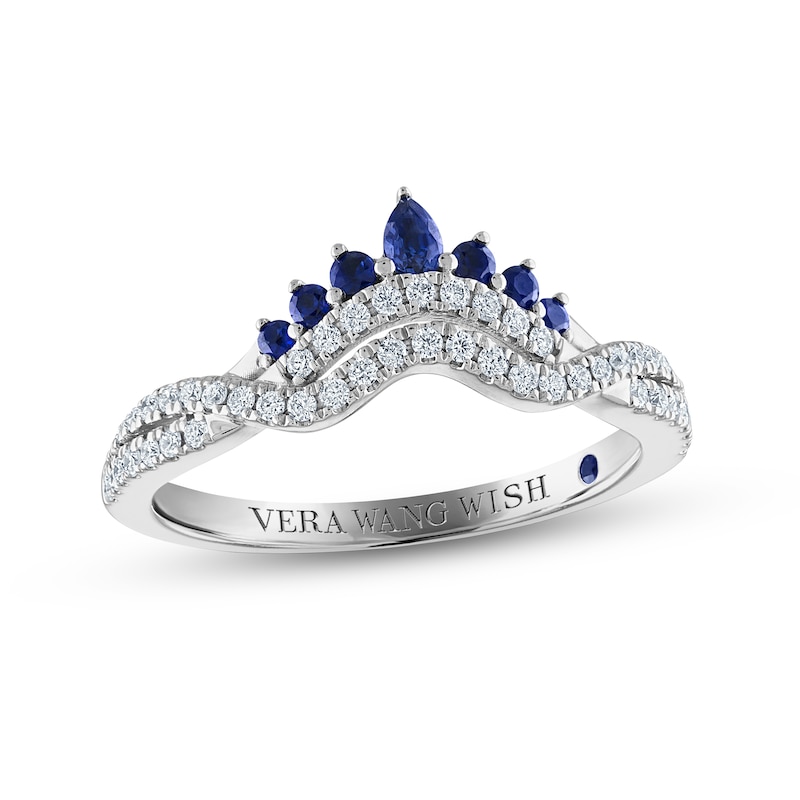 Vera Wang WISH Diamond & Blue Sapphire Contoured Anniversary Ring 1/4 ct tw Round 14K White Gold