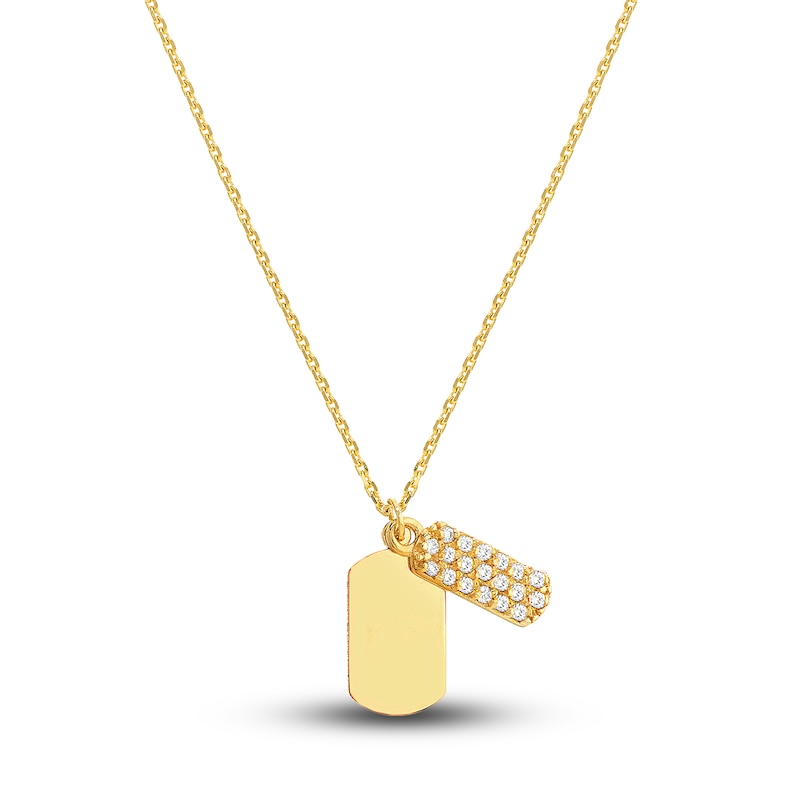 Diamond Dog Tag Necklace 1/10 ct tw Round 14K Yellow Gold