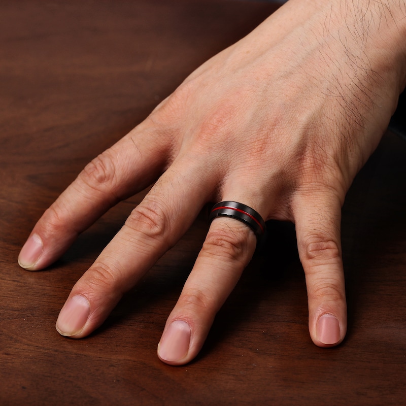 Main Image 6 of Men's Wedding Band Black Zirconium/Red Ion-Plating 8.0mm