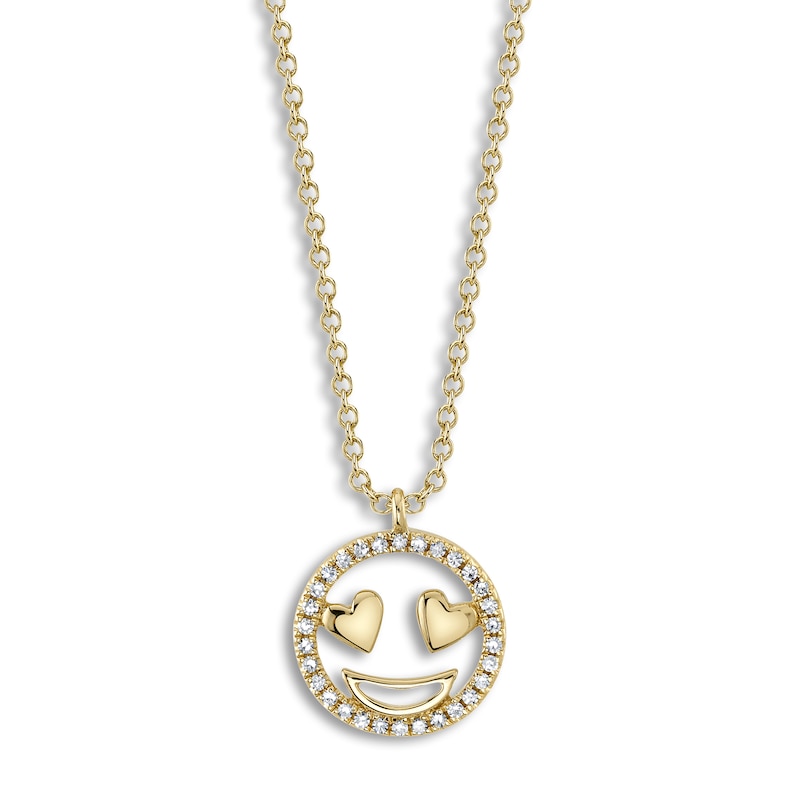 Main Image 1 of Shy Creation Diamond Emoji Necklace 1/15 ct tw Round 14K Yellow Gold 18" J-SC55023827