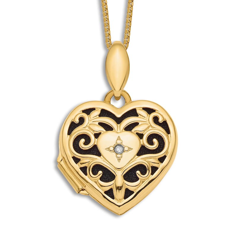 Heart Pendant Locket Necklace Diamond Accents 14K Yellow Gold 18"