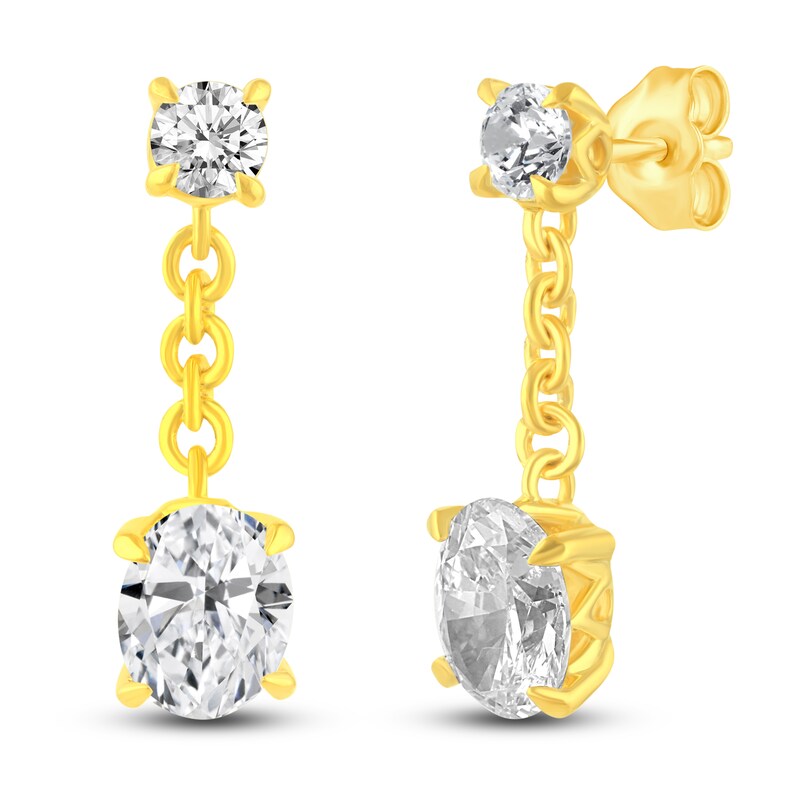 Certified Lab-Created Diamond Dangle Earrings 2-1/2 ct tw Oval/Round 14K Yellow Gold