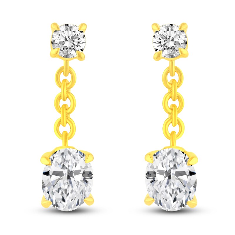 Certified Lab-Created Diamond Dangle Earrings 2-1/2 ct tw Oval/Round 14K Yellow Gold