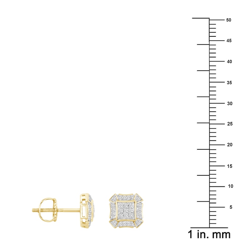 Main Image 3 of Men's Diamond Stud Earrings 1/6 ct tw Round 10K Yellow Gold