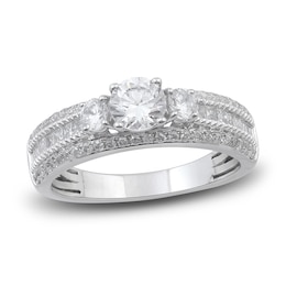 Diamond 3-Stone Engagement Ring 1-1/4 ct tw Round/Princess 14K White Gold