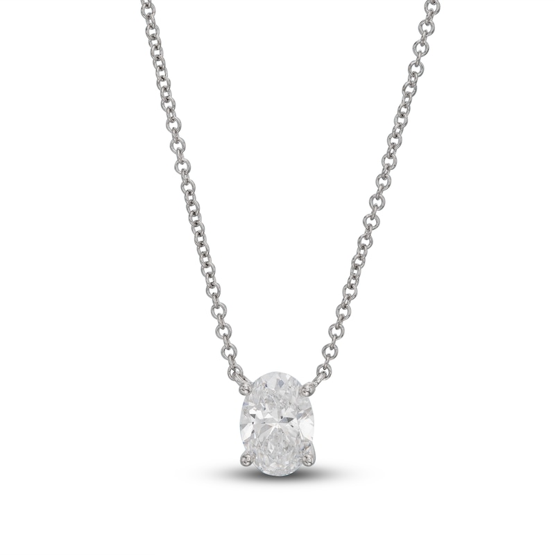 Main Image 1 of Lab-Grown Diamond Solitaire Necklace 1 ct tw Oval 14K White Gold 19" (SI2/F)