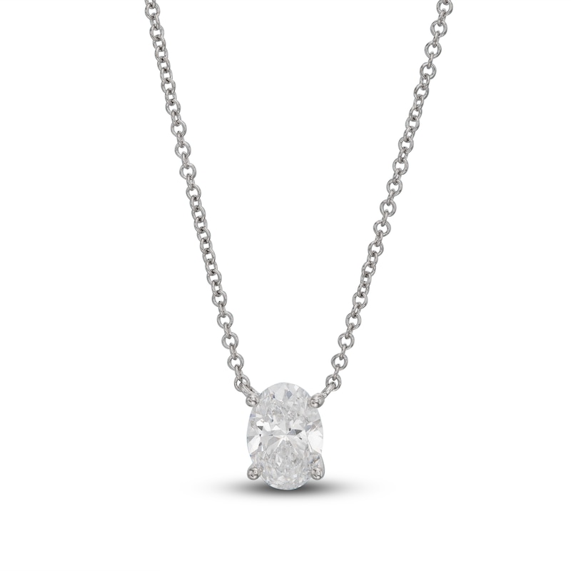 Lab-Created Diamond Solitaire Necklace 1 ct tw Oval 14K White Gold 19" (SI2/F)