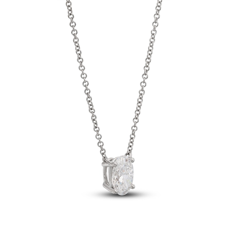 Main Image 2 of Lab-Grown Diamond Solitaire Necklace 1 ct tw Oval 14K White Gold 19" (SI2/F)