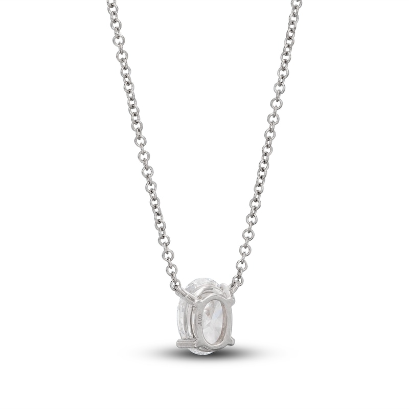 Main Image 3 of Lab-Grown Diamond Solitaire Necklace 1 ct tw Oval 14K White Gold 19" (SI2/F)