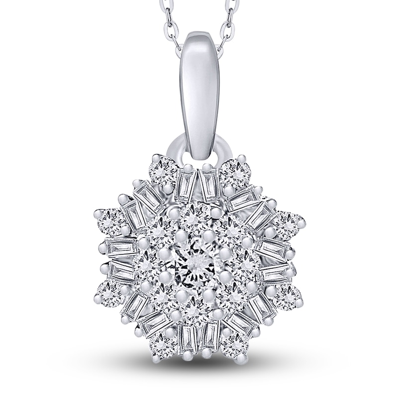 Main Image 1 of Diamond Pendant Necklace 3/8 ct tw Round/Baguette 14K White Gold 18"