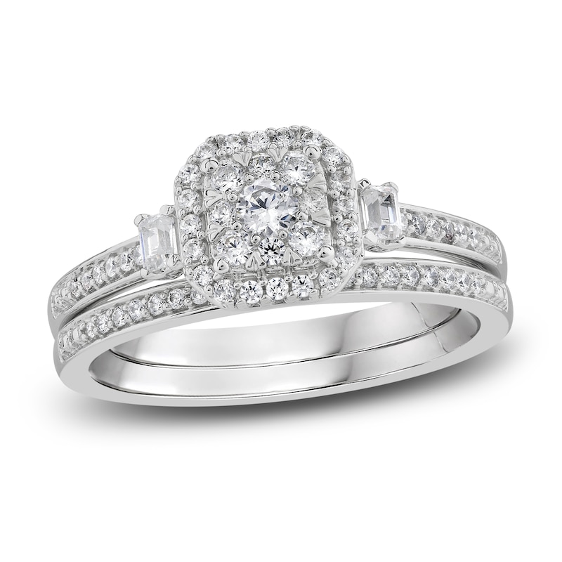 Main Image 1 of Diamond Bridal Set 1/2 ct tw Round/Emerald 14K White Gold