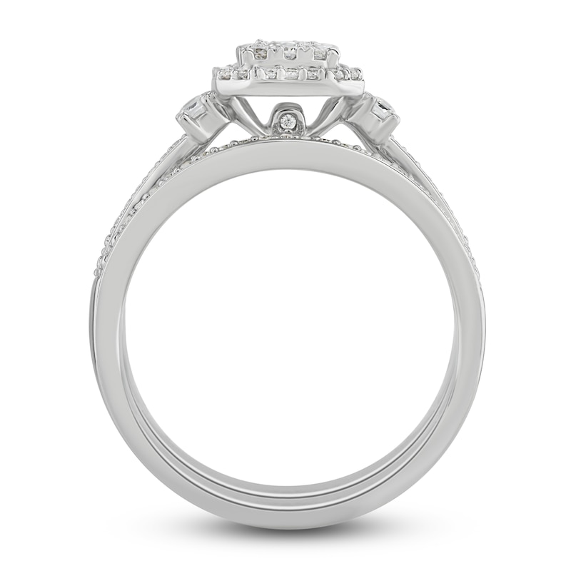Main Image 2 of Diamond Bridal Set 1/2 ct tw Round/Emerald 14K White Gold