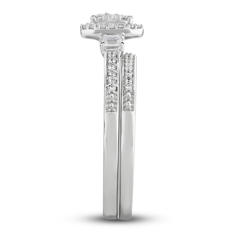 Main Image 3 of Diamond Bridal Set 1/2 ct tw Round/Emerald 14K White Gold