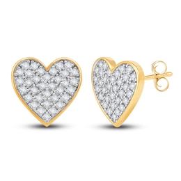 Diamond Heart Stud Earrings 1/2 ct tw Round 14K Yellow Gold