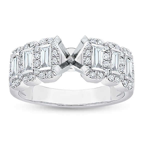 Diamond Engagement Ring Setting 34 ct tw RoundBaguette 18K White Gold