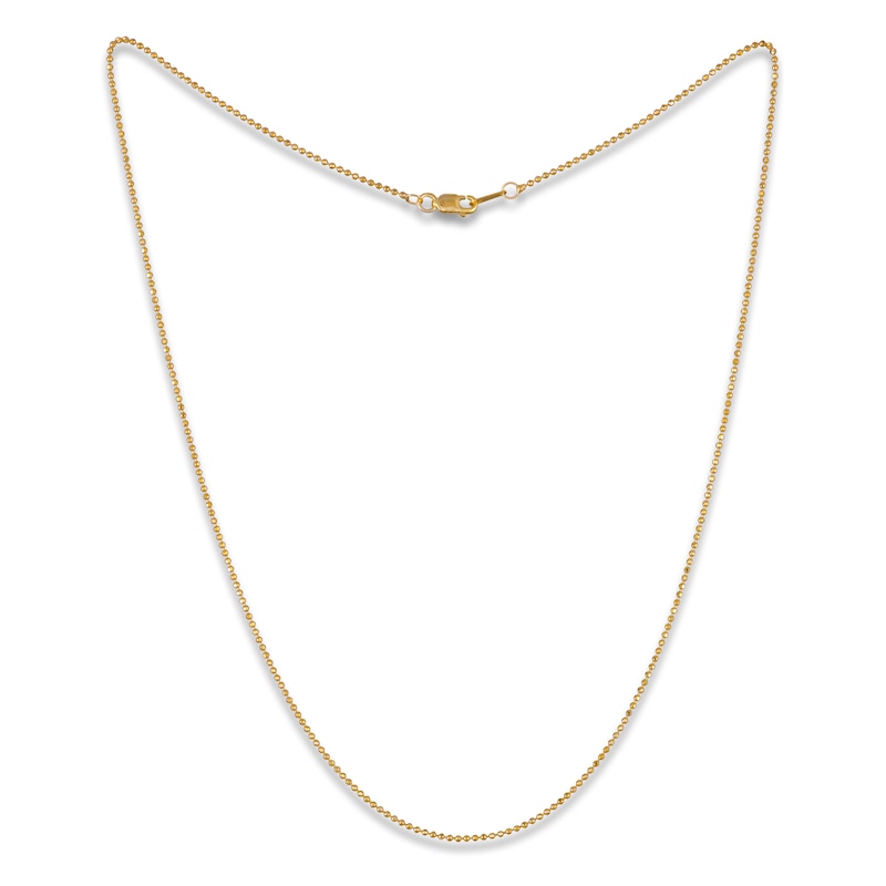 Solid Diamond-Cut Beaded Chain Necklace 14K Yellow Gold 18" 1.2mm