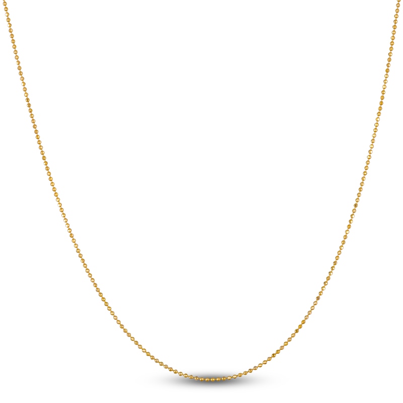 Solid Diamond-Cut Beaded Chain Necklace 14K Yellow Gold 18" 1.2mm