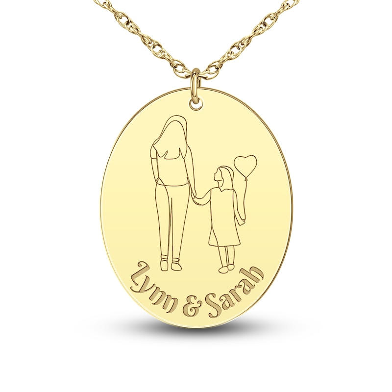 Personalized High-Polish Oval Pendant Necklace 14K Yellow Gold 18"