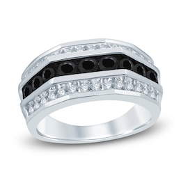 Men's Black & White Diamond Anniversary Band 2 ct tw Round 14K White Gold