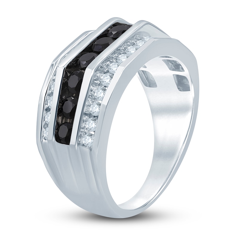 Men's Black & White Diamond Anniversary Band 2 ct tw Round 14K White Gold